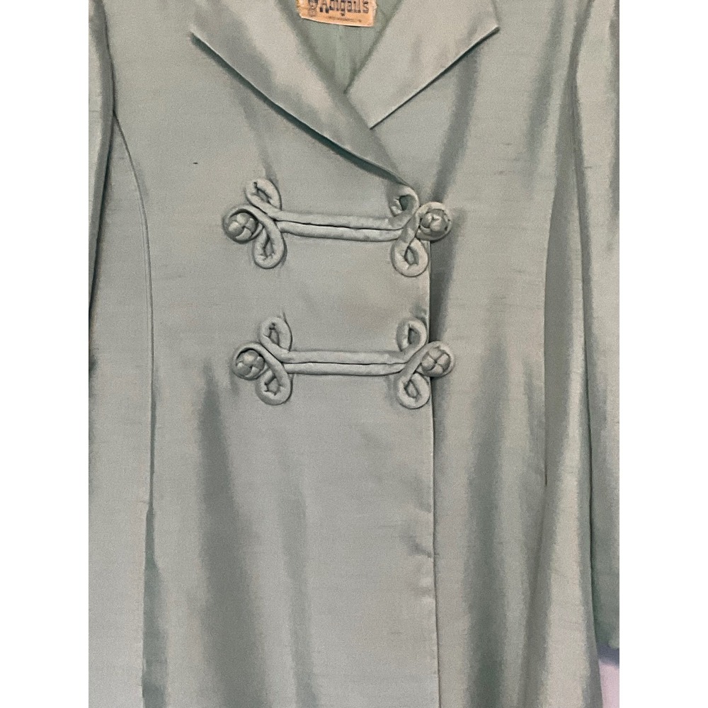 Vintage Kent Originals Abigail Silk Shantung Frog Closure Coat Seafoam Green 10 - Picture 3 of 7